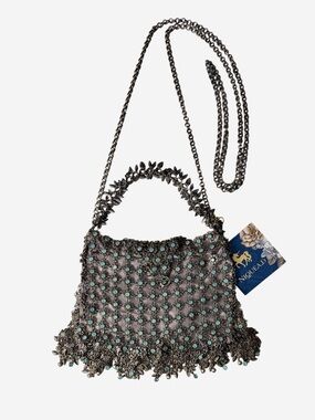 Kenny Ma Handcrafted Crystal and Metal Floral Crossbody Evening Bag.